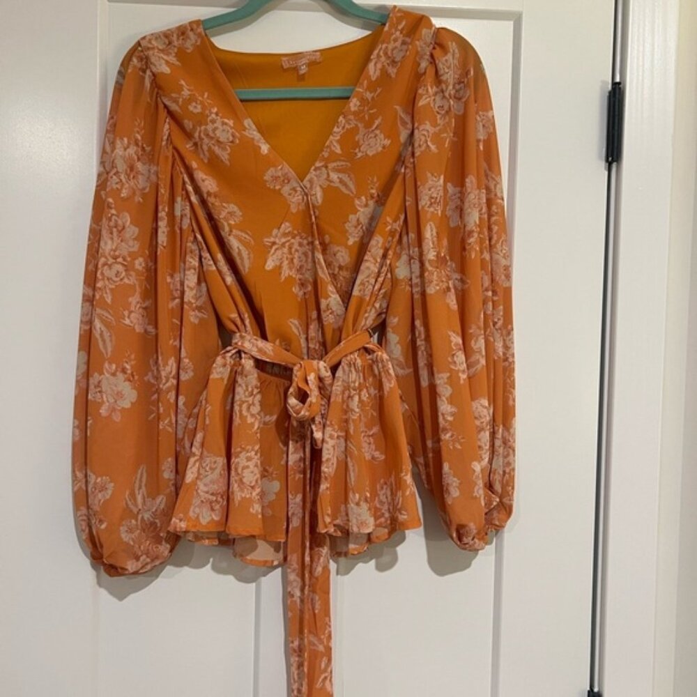 Chic Floral Wrap Blouse in Orange